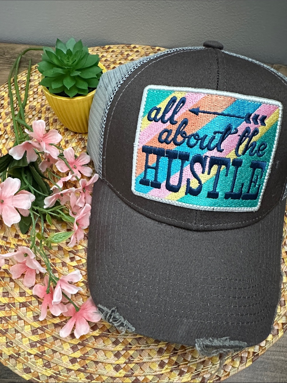 Plunder Brown and Gray Trucker Hat with Multi-Color Patch